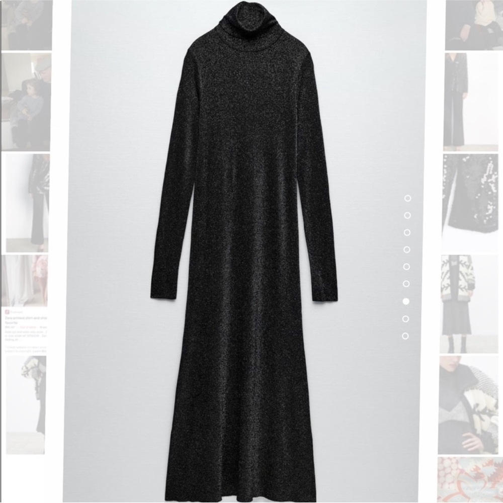 Zara new metallic Elegant Black Turtleneck midi Dress